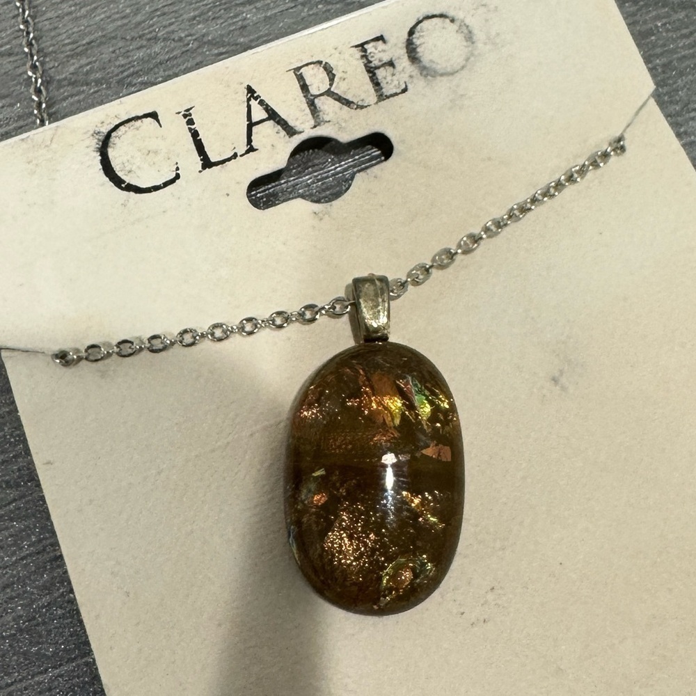 Clareo Fused Glass Handcrafted 8” Plated Chain with Clasp and Necklace